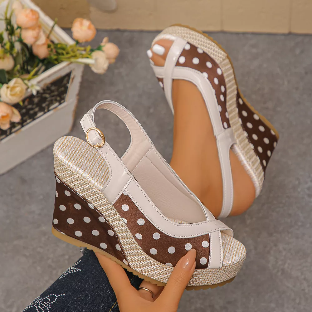 Polka Dot Peep Toe Wedge Sandals, image 5