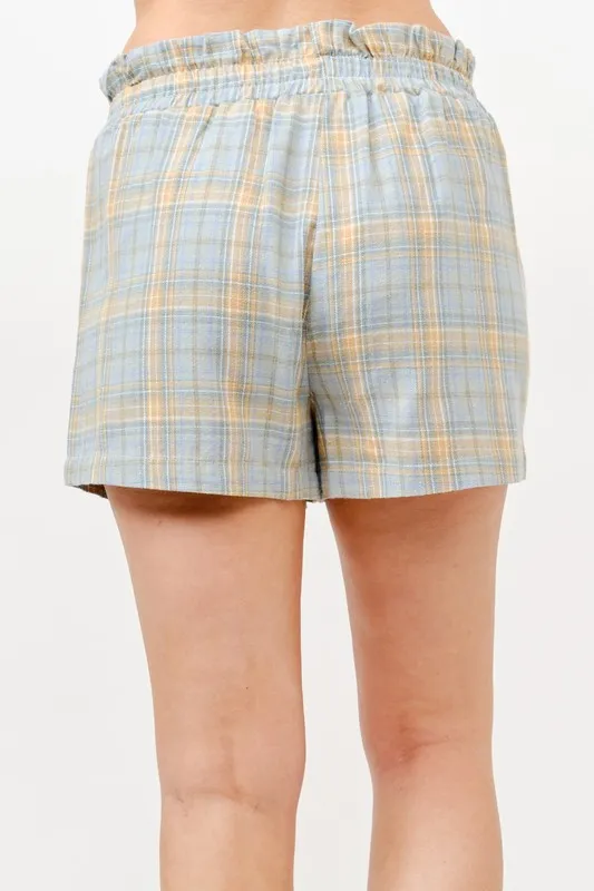 Plaid Print Smocked Detail Casual Shorts, image 3