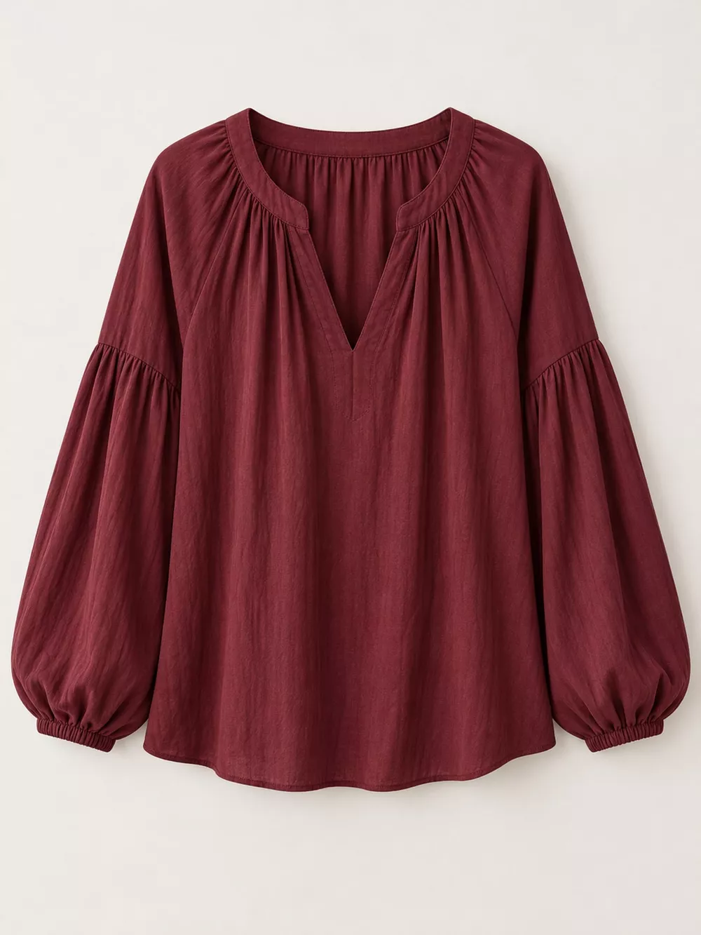 Full Size Notched Balloon Sleeve Blouse Plus Size, image 19