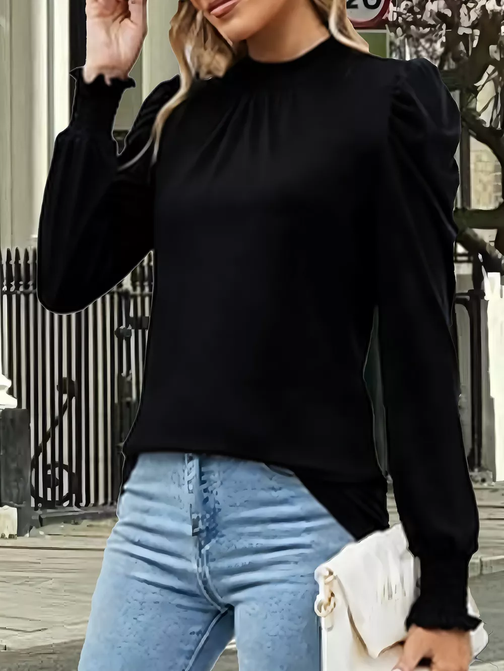 Mock Neck Puff Sleeve Blouse, image 2