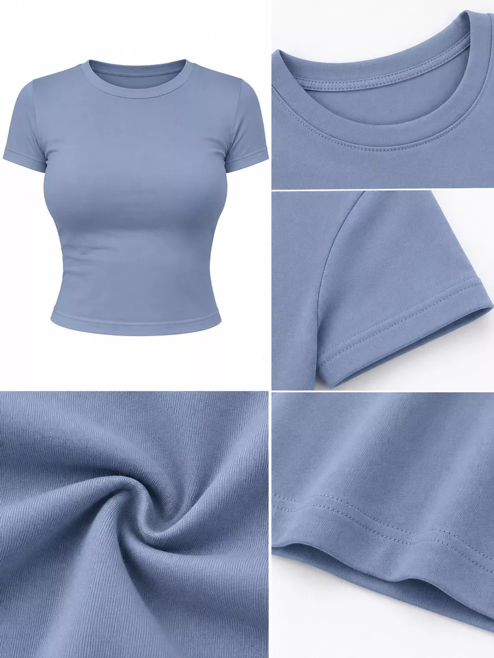 Slim Fit Basic Crew Neck Short Sleeve Crop T-Shirt, image 47