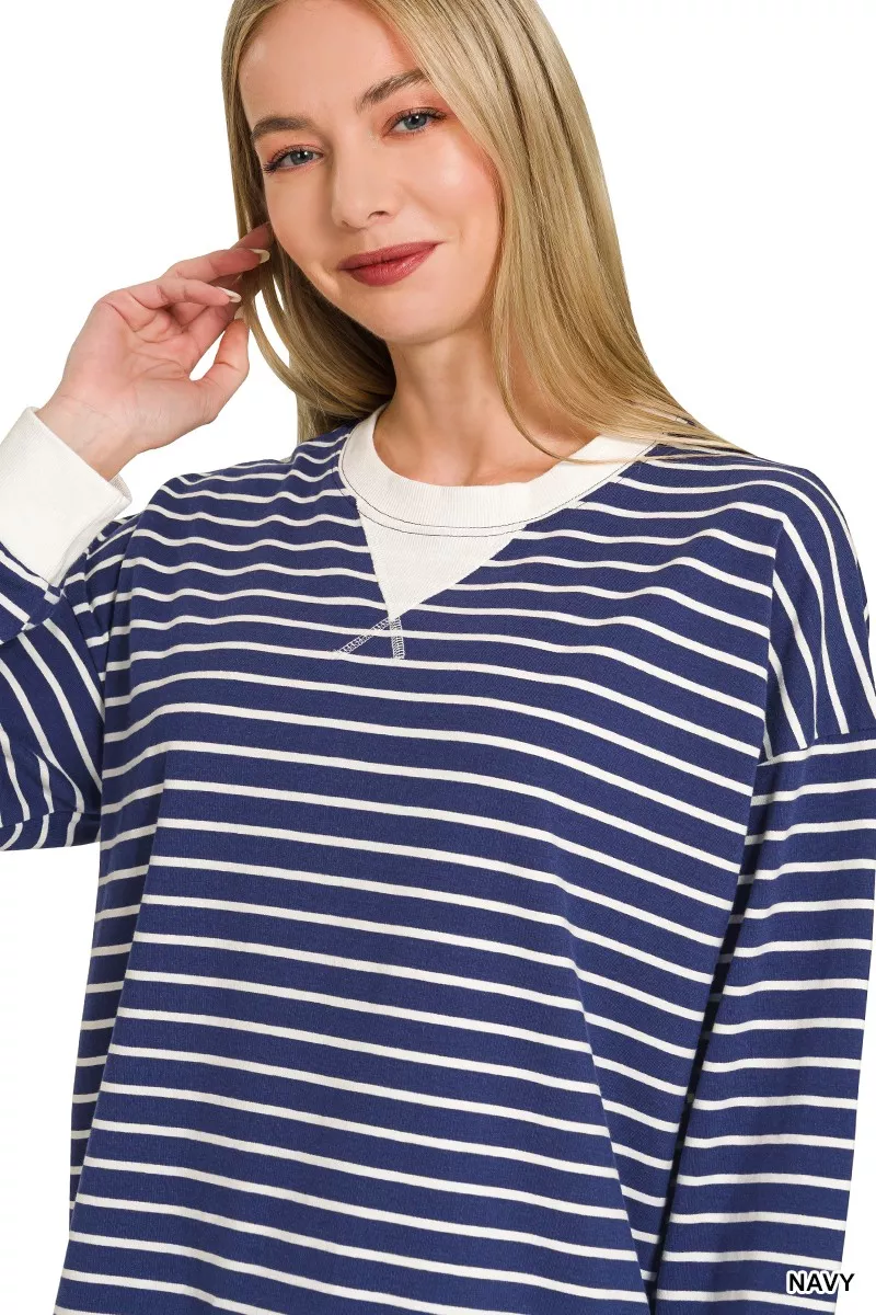 Contrast Striped Round Neck Sweatshirt, image 3