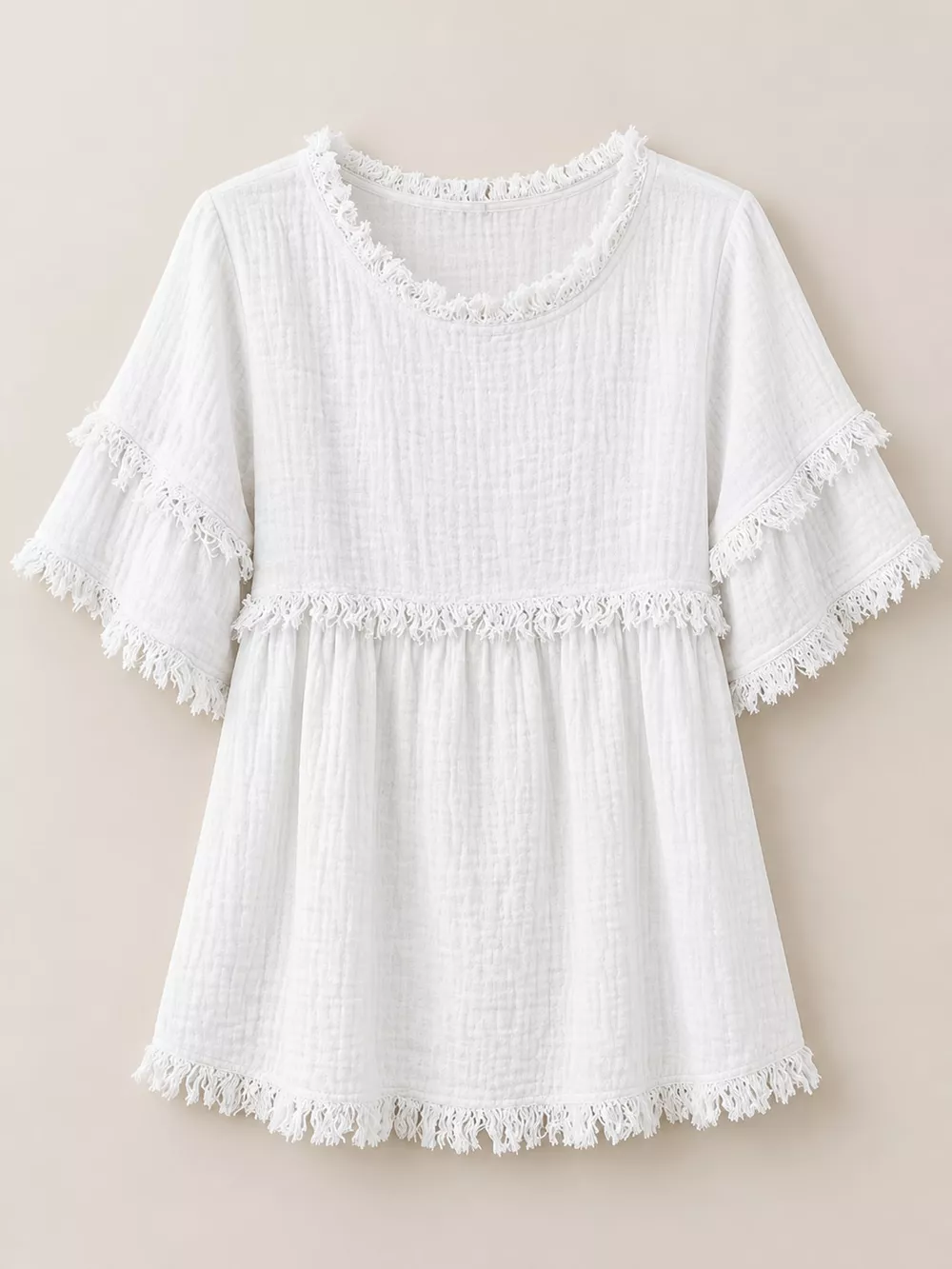 Full Size Frayed Edge Textured Blouse Plus Size, image 49