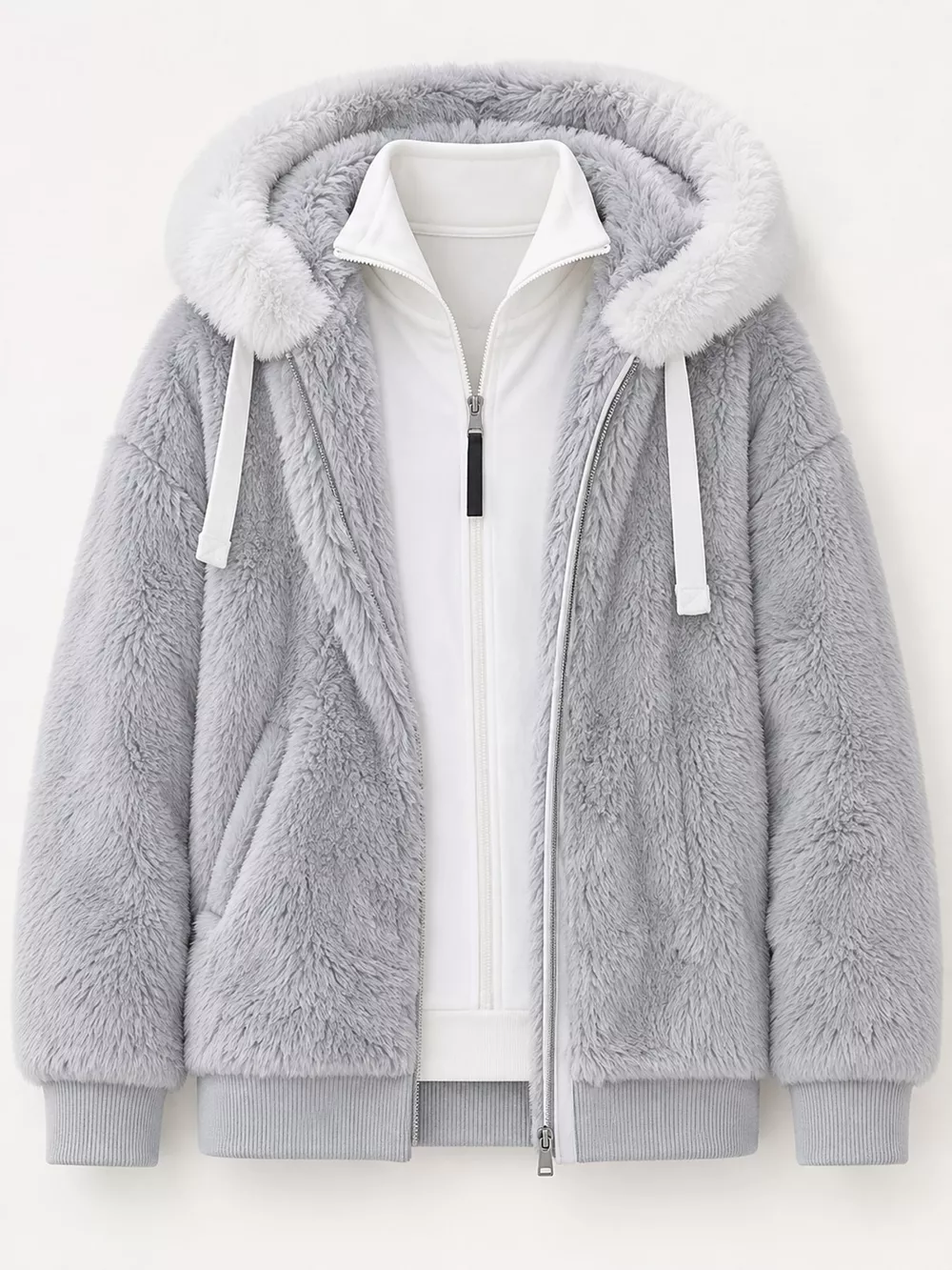 Full Size Faux Fur Zip Up Hooded Outerwear Plus Size, image 26