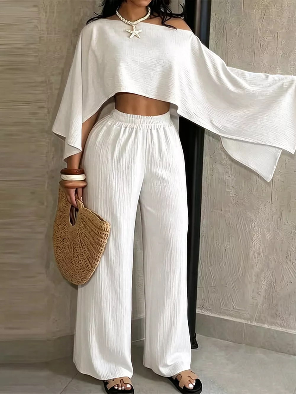 Boat Neck Crop Top and Wide-Leg Pants Set, image 29