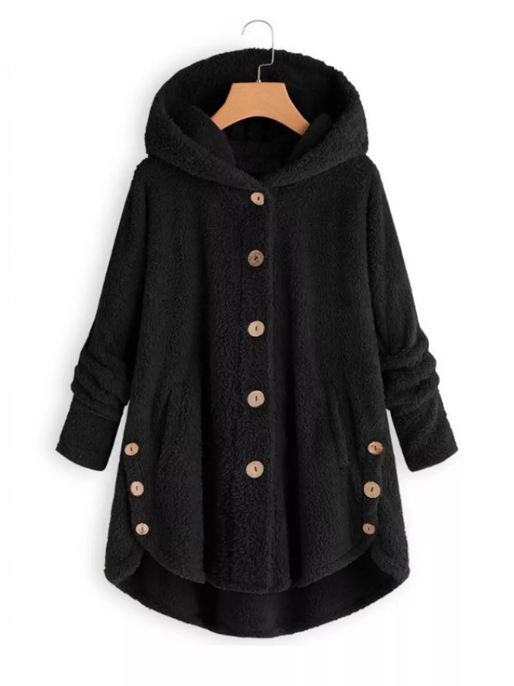 Full Size Fleece Button Up Hooded Outerwear Plus Size