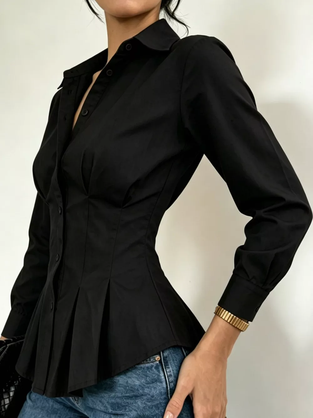 Button-Down Peplum Blouse with Fitted Waist, image 22
