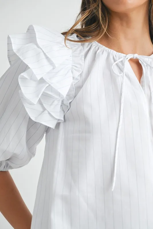 Stripe Ruffle Shoulder Puff Sleeve Blouse, image 6