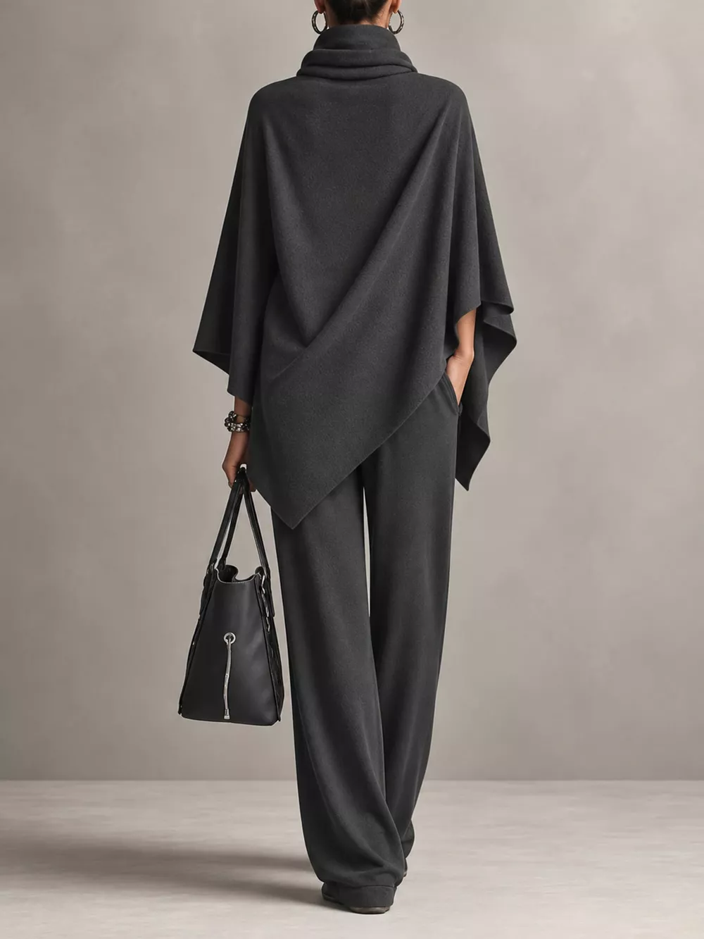 Full Size Turtleneck Poncho and Wide-Leg Pants Set Plus Size, image 2
