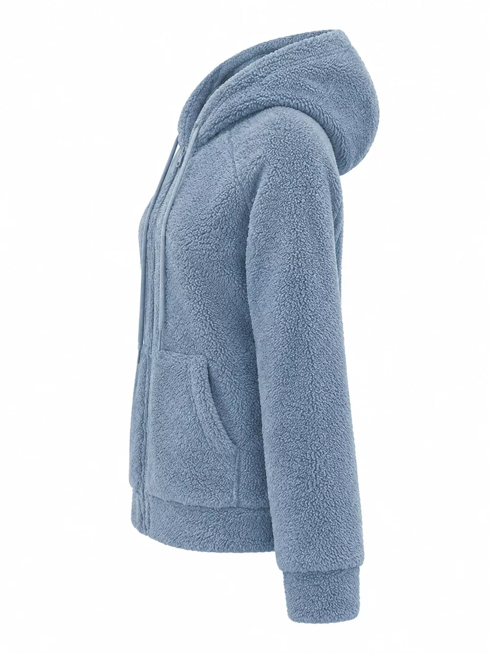 Drawstring Sherpa Zip-Up Hoodie, image 2