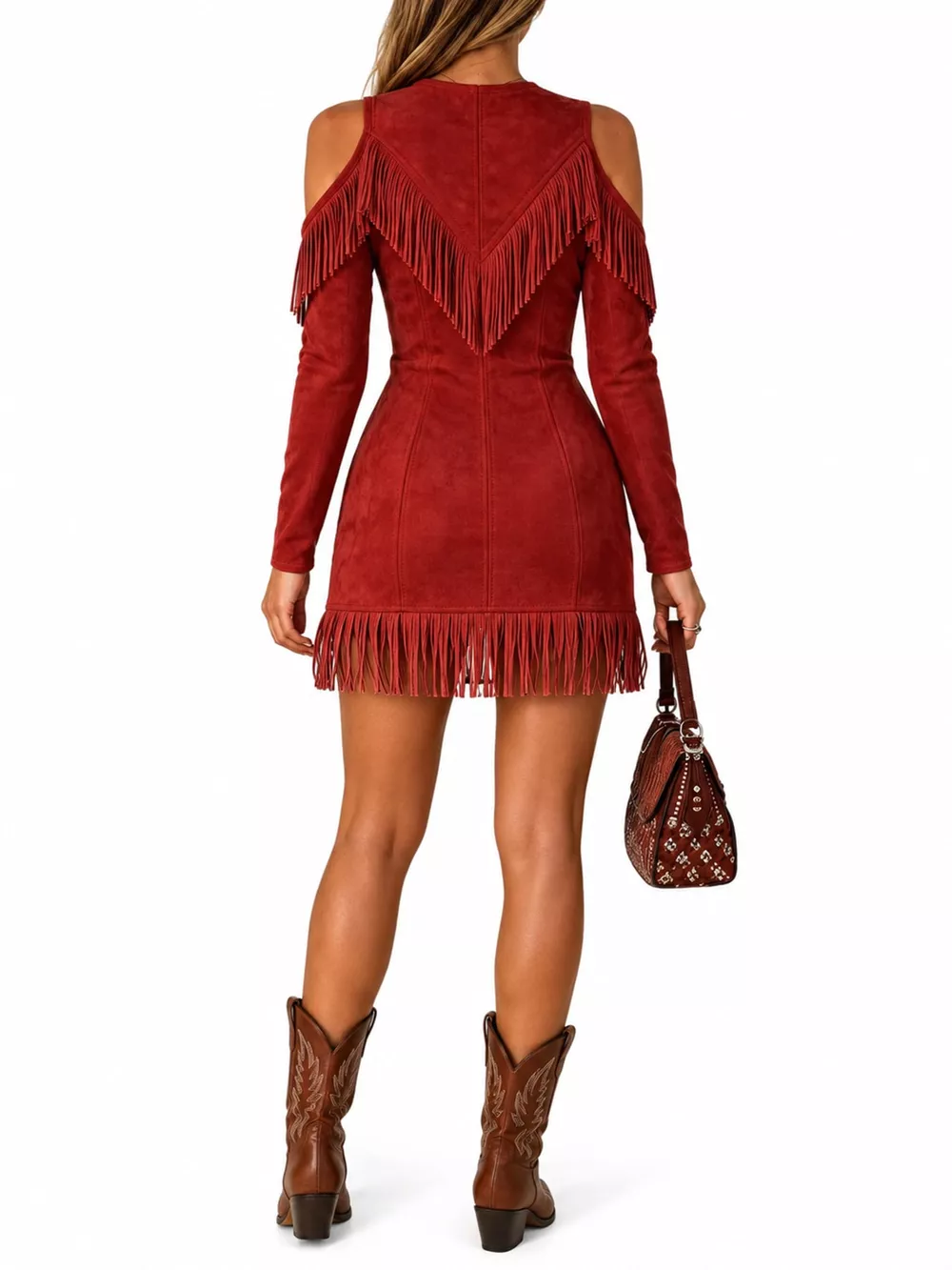 Full Size Fringed Cold-Shoulder Zip-Front Mini Dress Plus Size, image 23