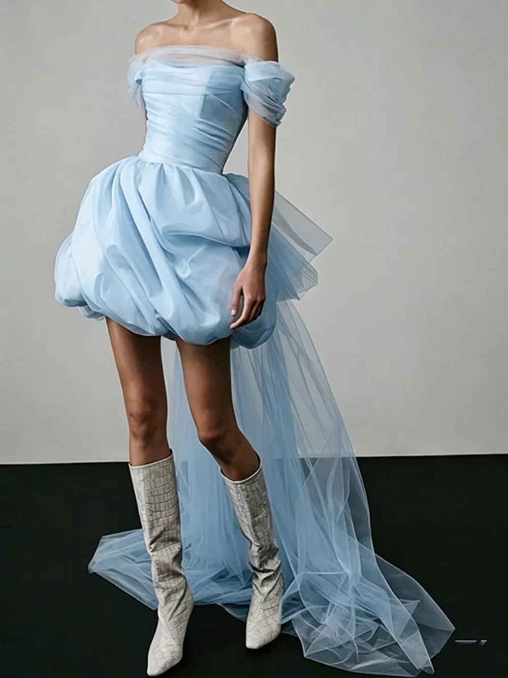 Full Size Off-Shoulder Tulle Bubble Mini Dress Plus Size, image 8
