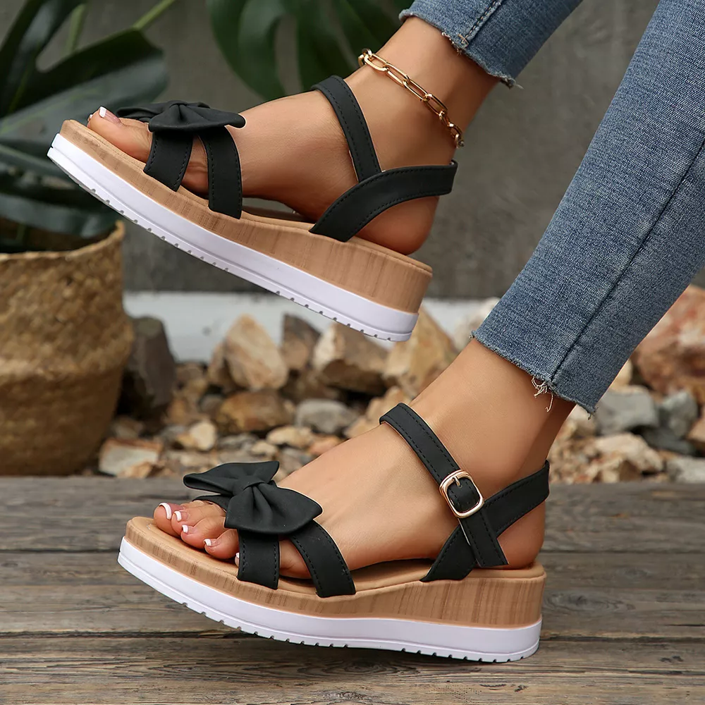 Bow Open Toe Wedge Sandals, image 6