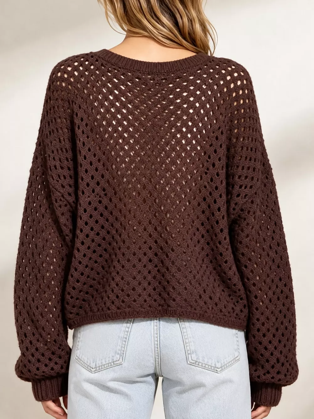 Hollow Out Boat Neck Knit Cover Up, image 15