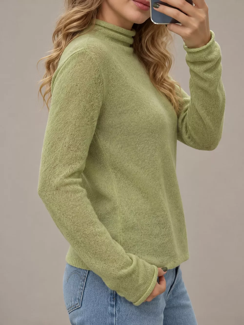 Sheer Turtleneck Knit Top, image 2
