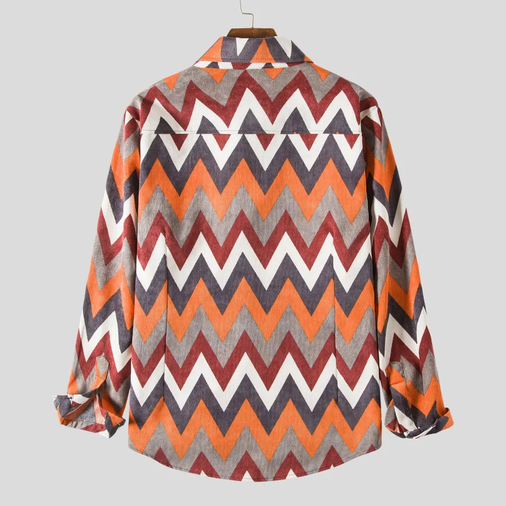 Men's Plus Size Geometric Chevron Pattern Long Sleeve Casual Shirt, image 4