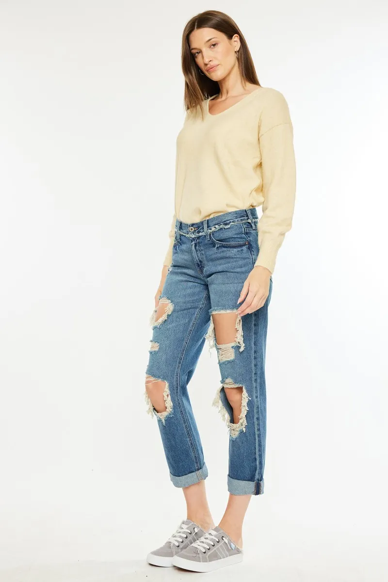 Distressed Mid Rise True Boyfriend Jeans, image 4