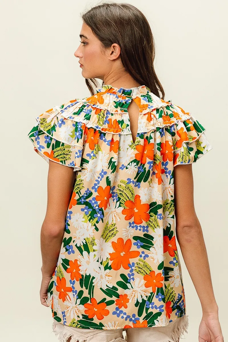 Multi Color Floral Print Woven Top, image 13