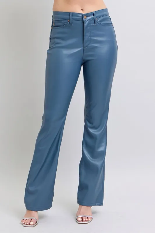 Full Size High Waist Tummy Control Faux Leather Bootcut Pants Plus Size
