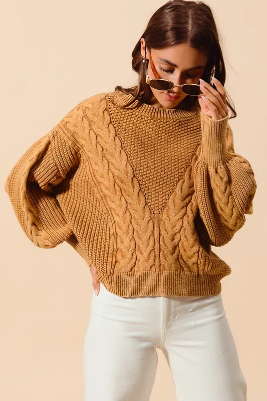 Mineral Washed Loose Fit Textured Cable Sweater, image 5