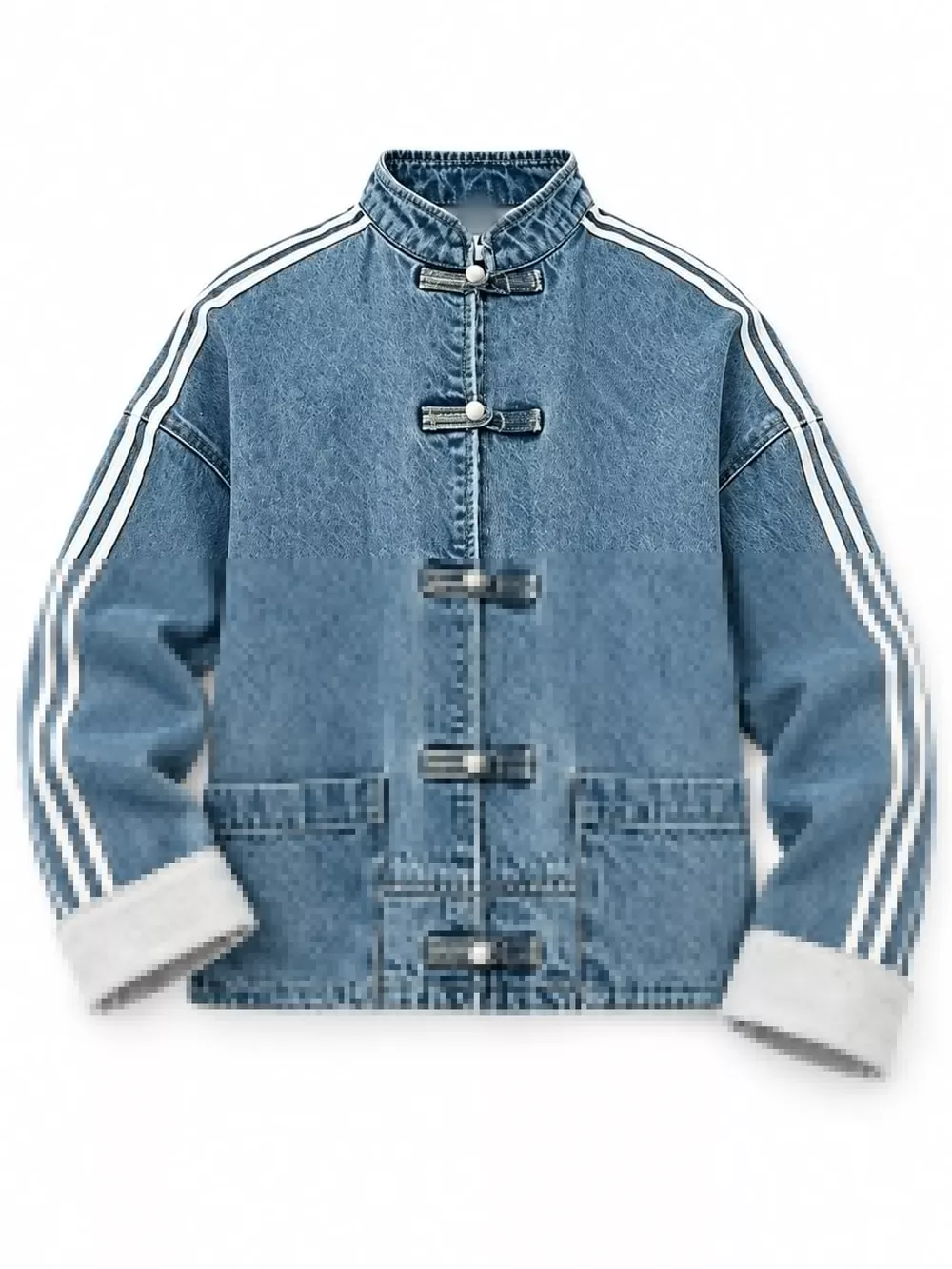 Chinese-Style Button Stand Collar Denim Jacket
