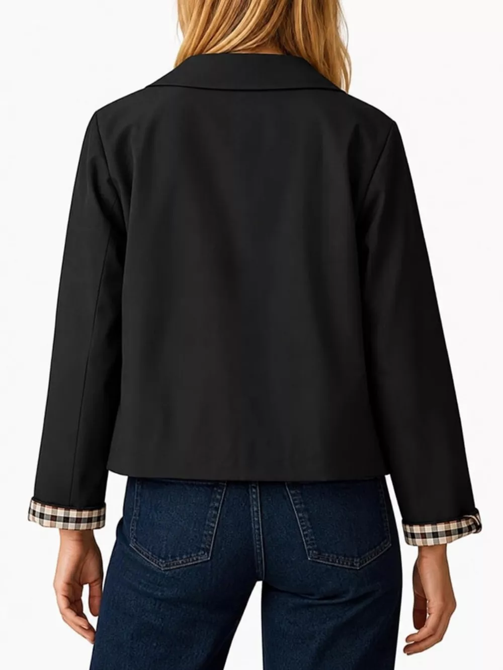 Plaid Cuffs Cropped Trench Outerwear, image 8