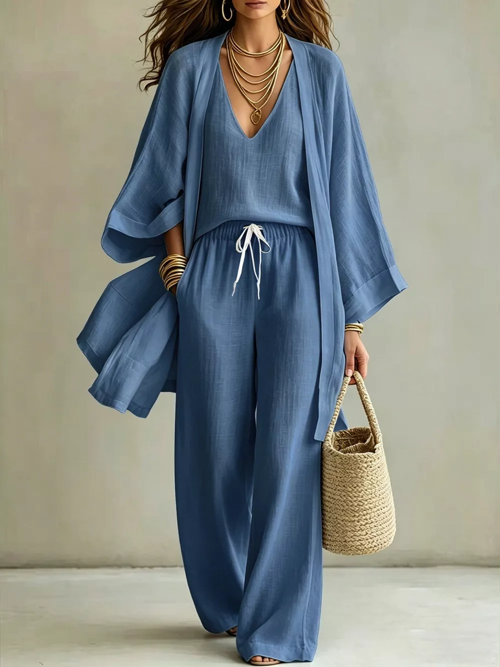 Full Size V-Neck Tank & Cardigan and Pants Set Plus Size, image 9