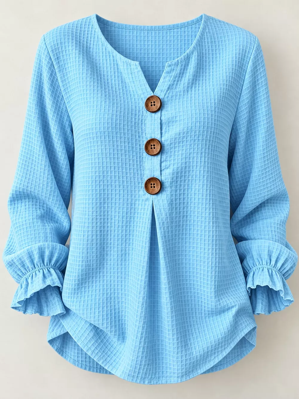 Full Size Waffle Knit Flounce Sleeve Blouse Plus Size, image 15