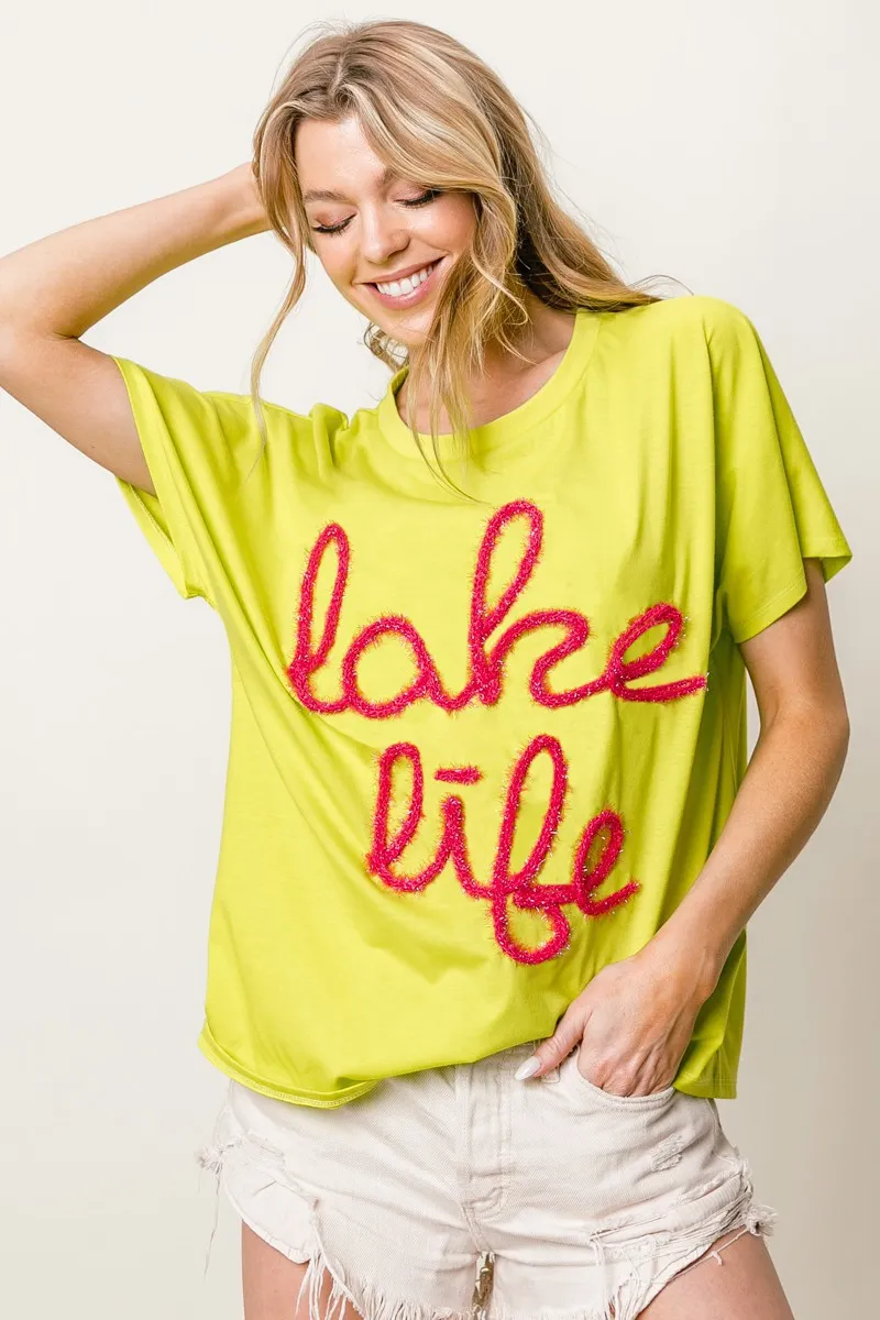 Metallic Letter Short Dolman Sleeve Top, image 7