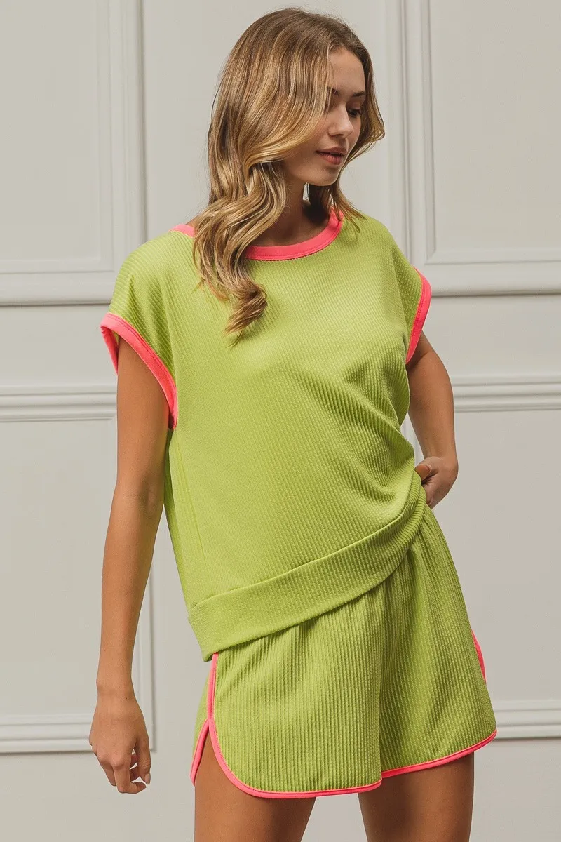 Cord Rib Knit Contrast Banded Top, image 14