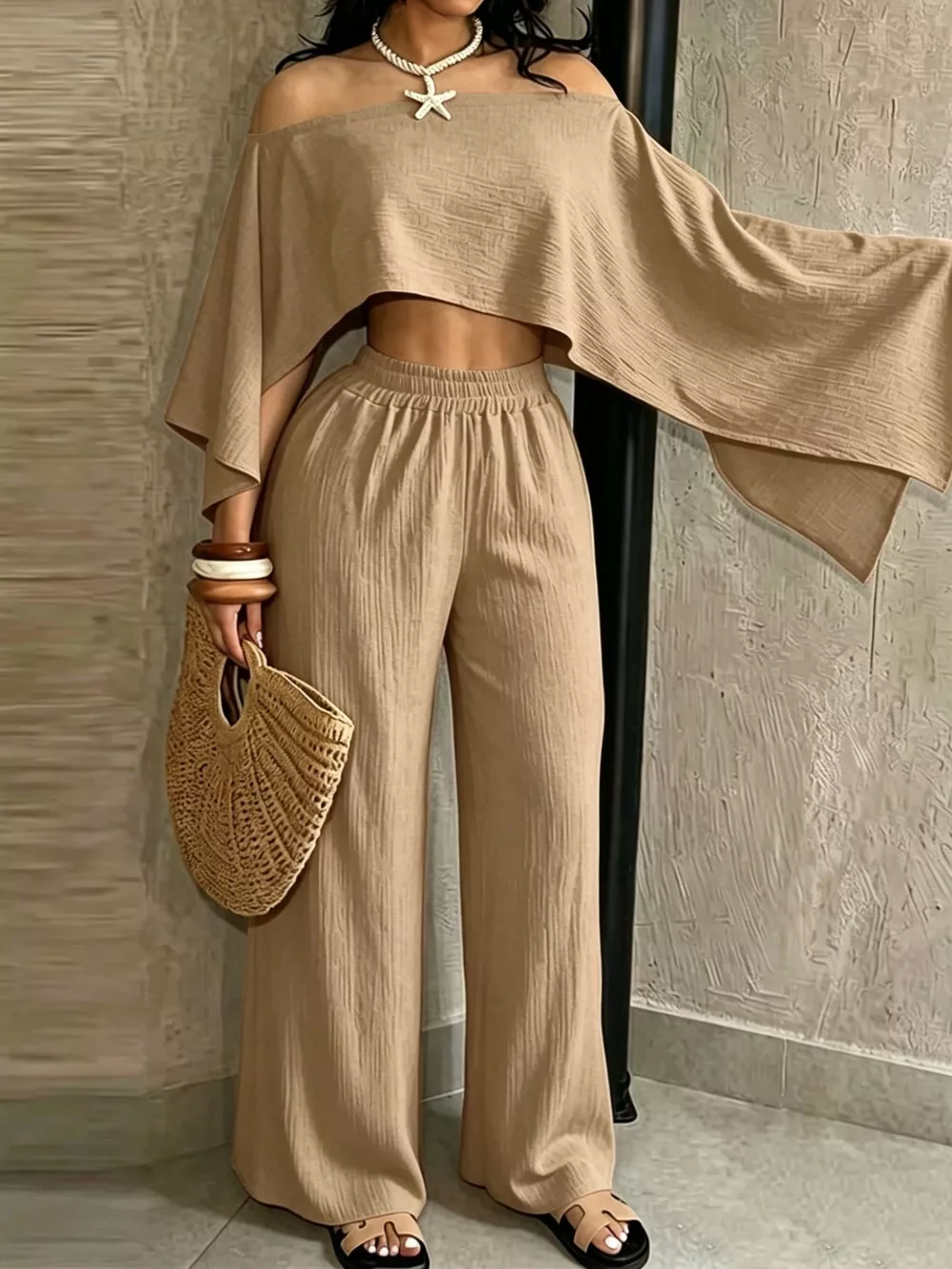 Boat Neck Crop Top and Wide-Leg Pants Set, image 37