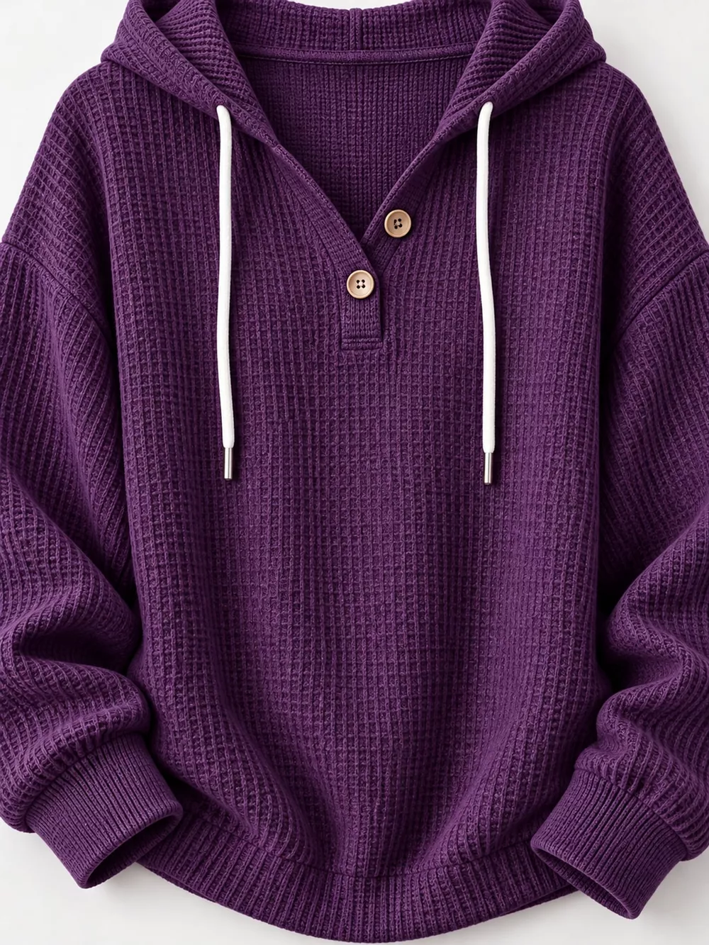 Full Size Waffle Knit Button Detail Hoodie Plus Size, image 44