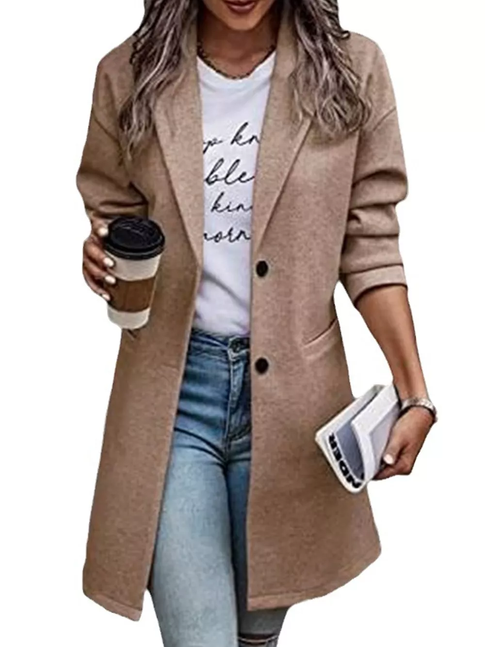 Full Size Lapel Collar Button Up Coat Plus Size, image 11