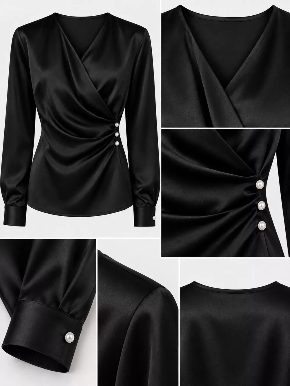 Satin Surplice Long Sleeve Blouse, image 13
