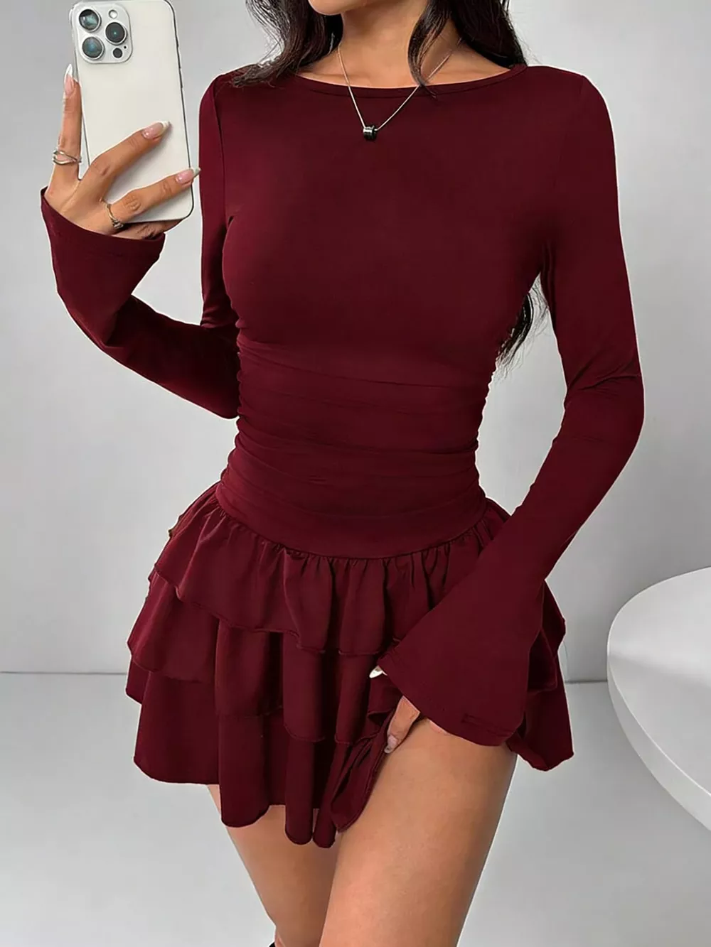 Layered Ruffle Long Sleeve Mini Dress, image 22