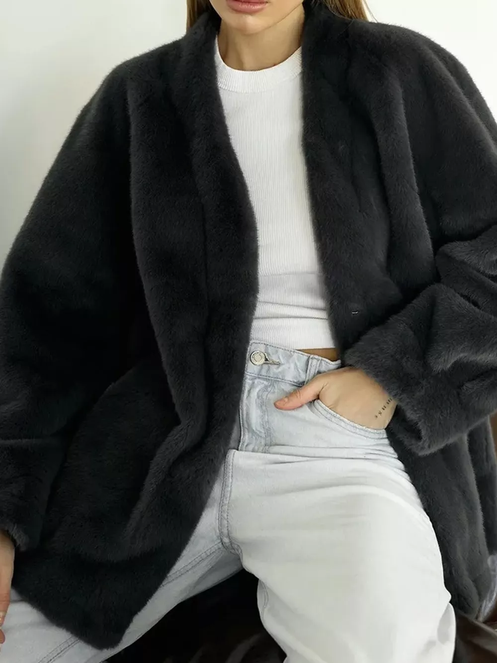 Faux Fur Open-Front Outerwear, image 9