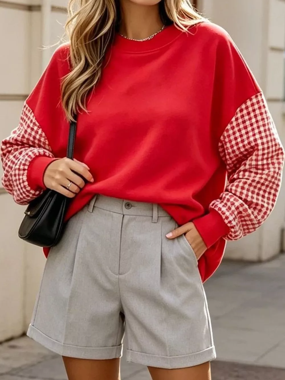 Plaid Dropped Shoulder Sweatshirt, image 3