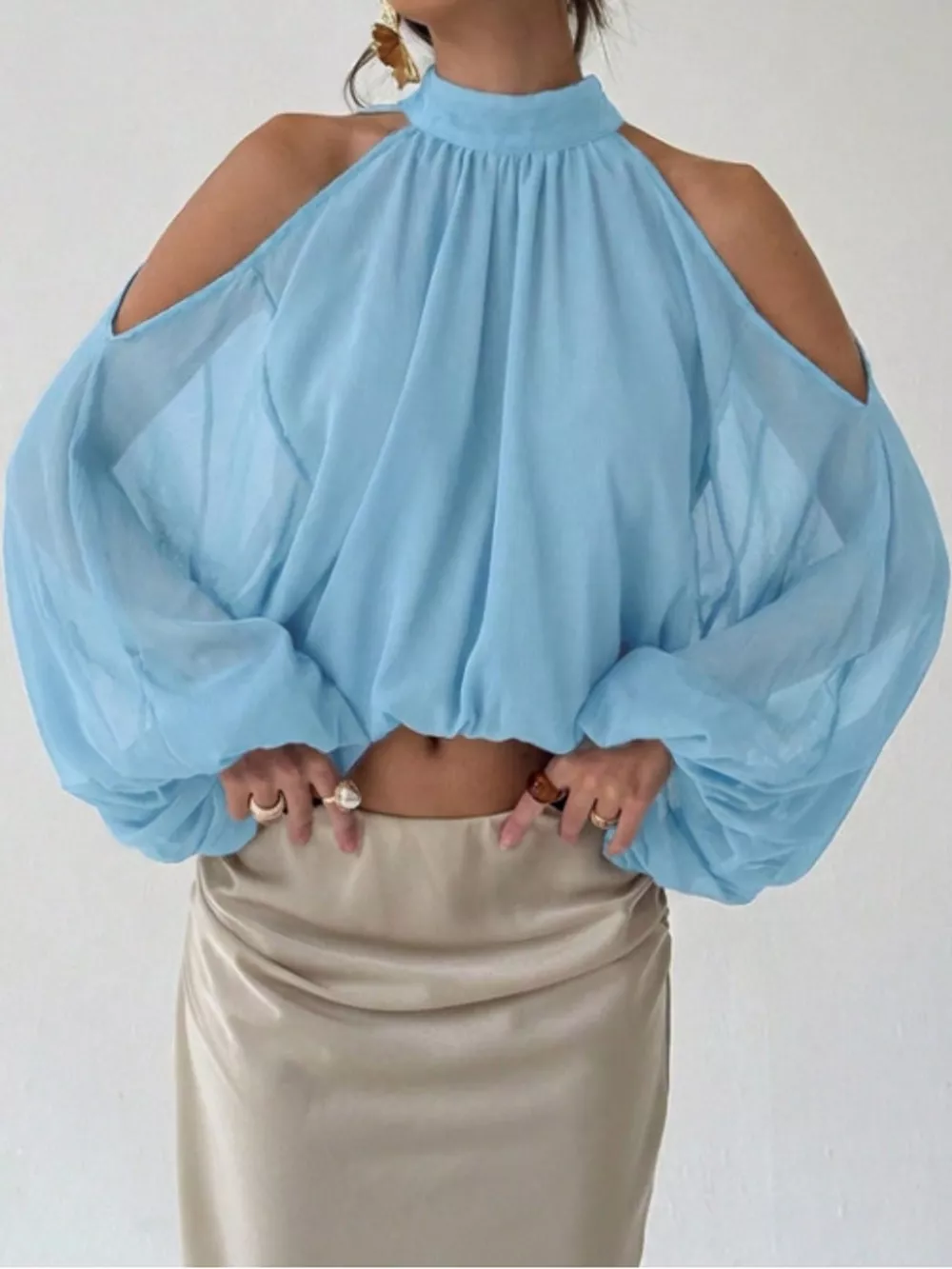 Cold-Shoulder Long Sleeve Blouse
