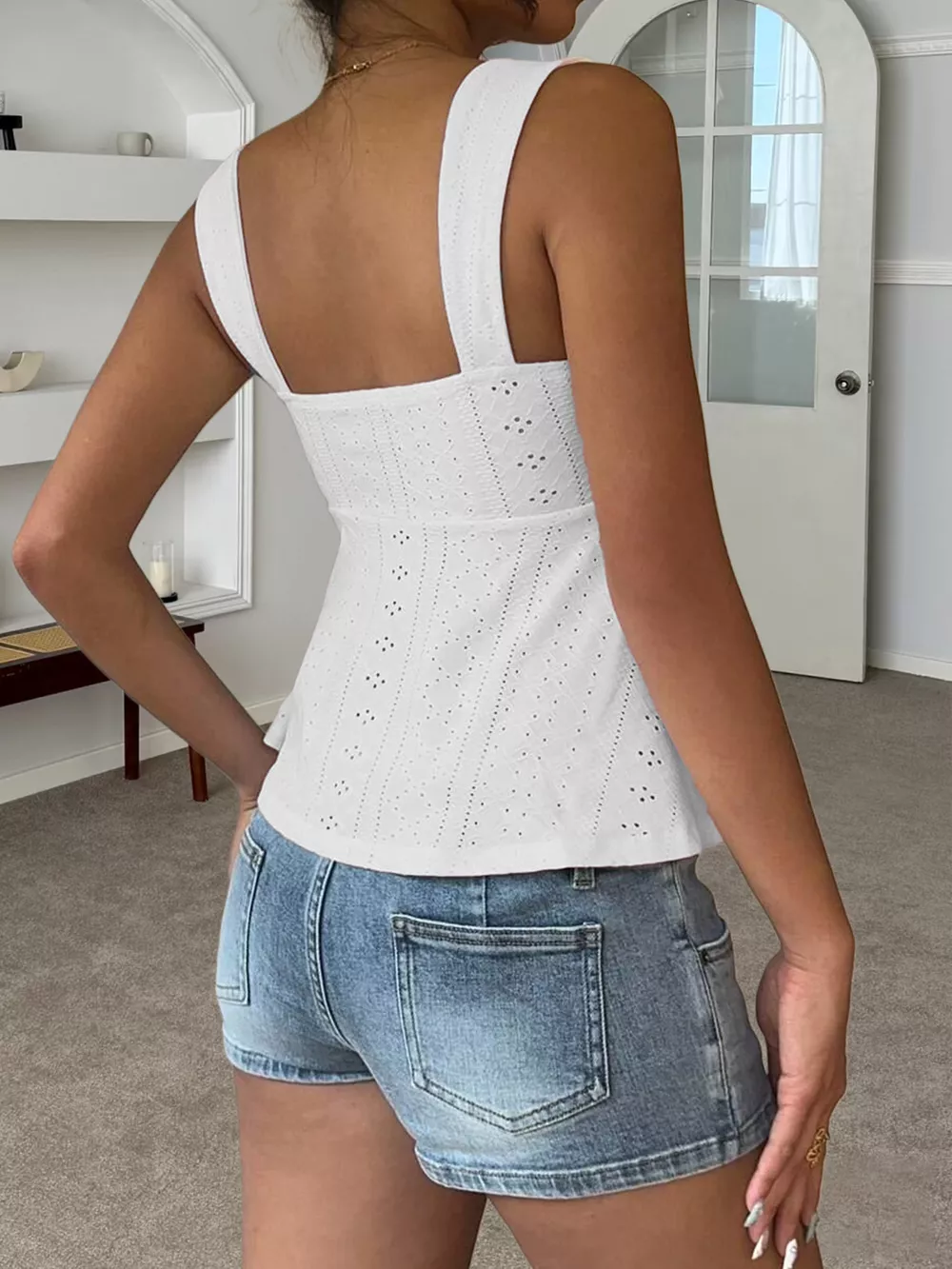 Eyelet Embroidered Drawstring Cami Top, image 6