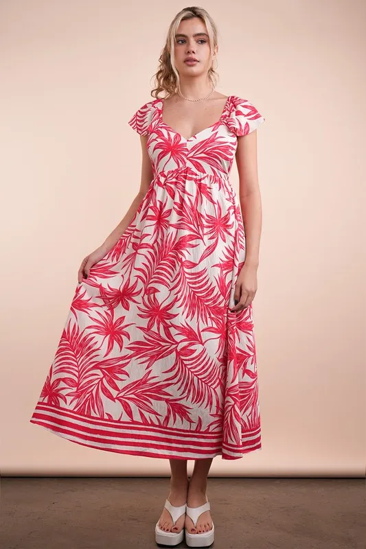 Tropical Printed Midi Summer Boho Dress