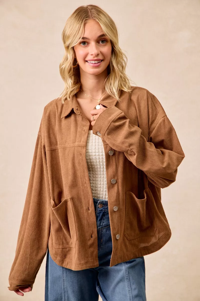 Corduroy Relaxed Fit Shacket with Back Pleat