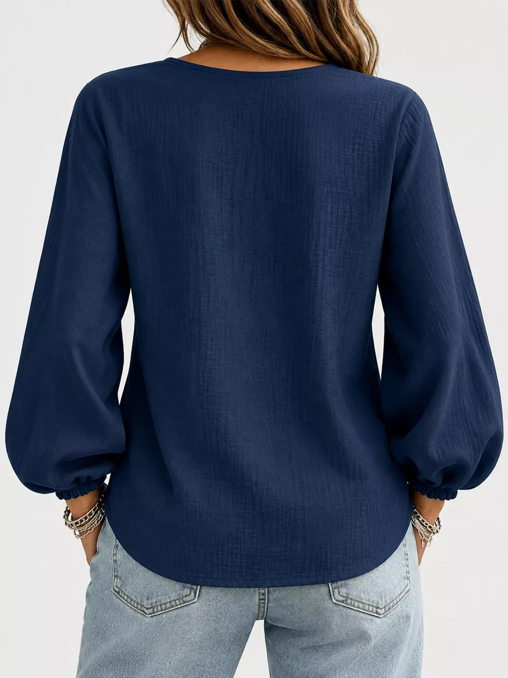Full Size Elasticated Cuffs Long Sleeve Blouse Plus Size, image 17