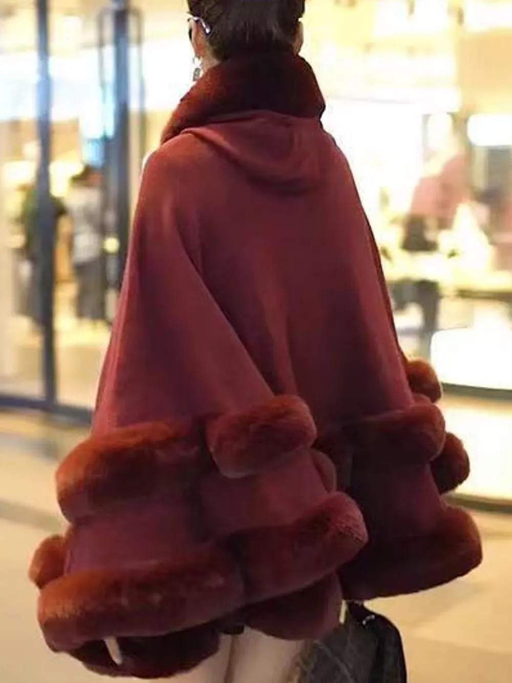 Faux Fur Trimmed Hooded Cape, image 21