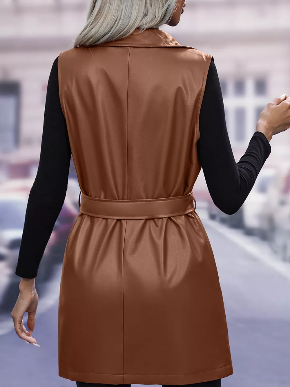 Tie Waist Longline Vest Coat, image 16