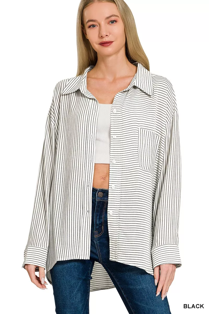 Woven Stripe Button Down Shirt, image 3