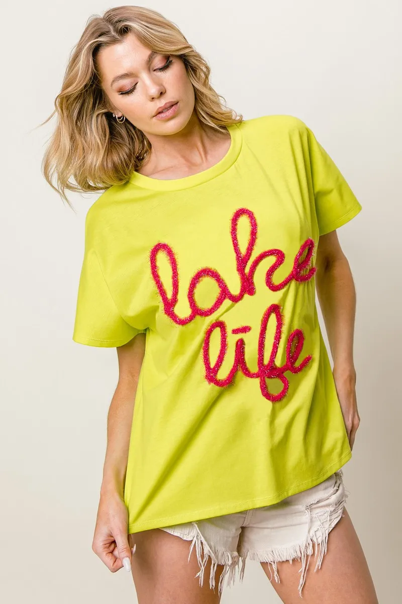 Metallic Letter Short Dolman Sleeve Top, image 8