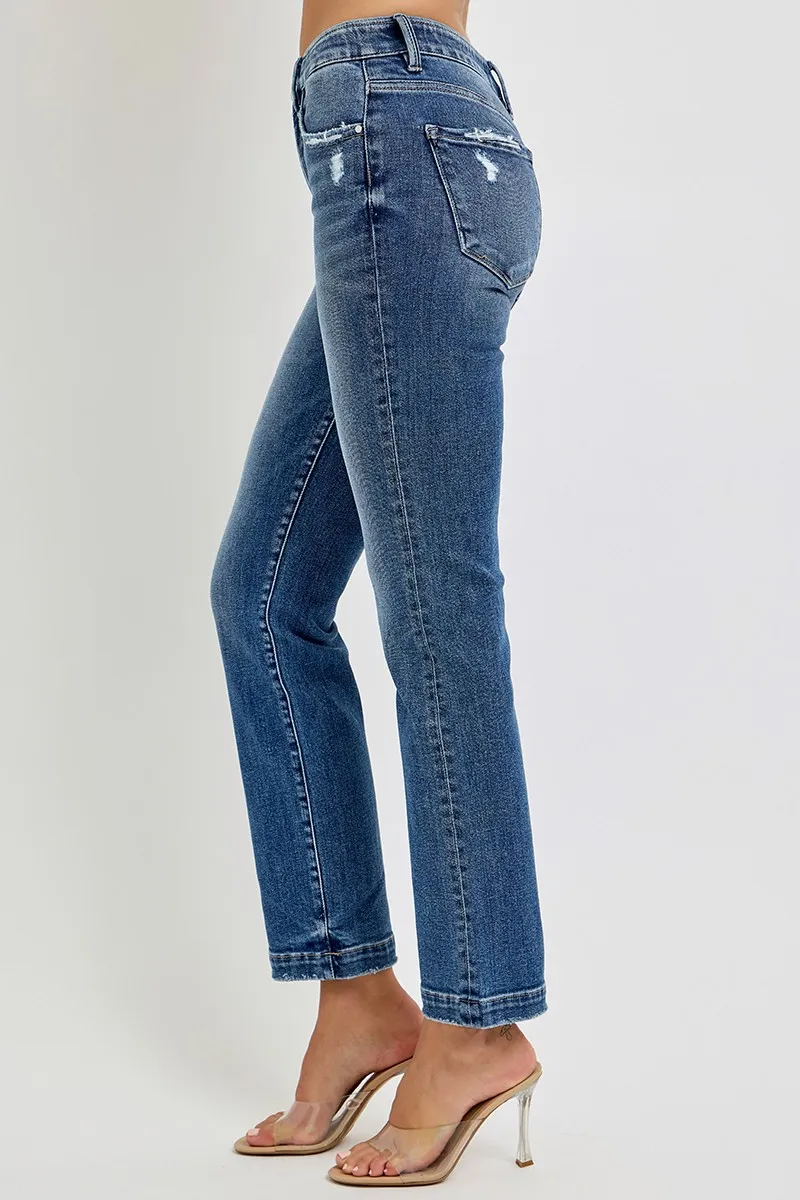 Full Size Tummy Control Elastic Band Mid Rise Straight Jeans Plus Size, image 6