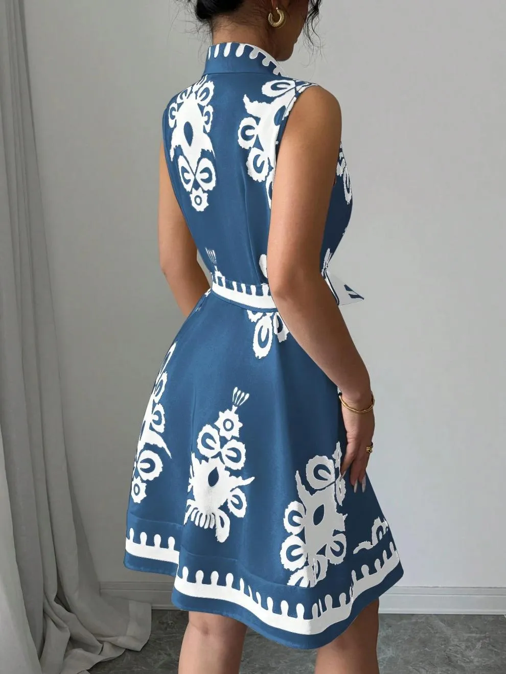 Printed Sleeveless Button Front Dress, image 9