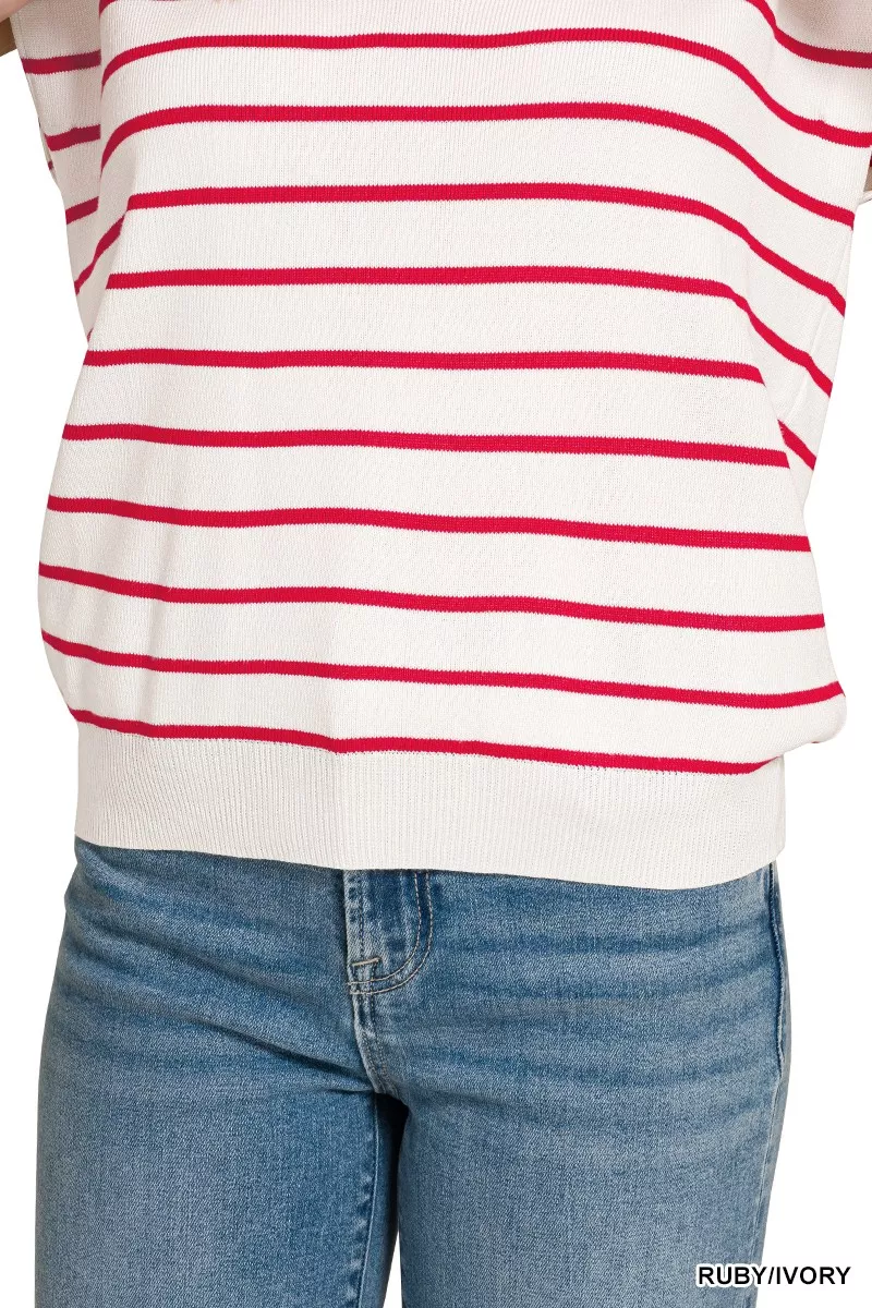 Viscose Striped Collared Sweater Vest, image 8
