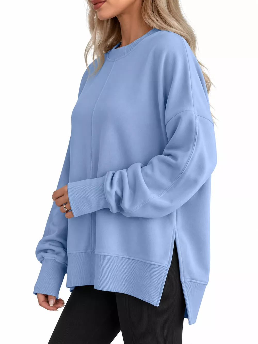Oversized Crew Neck Sweatshirt with Side Slit, image 4